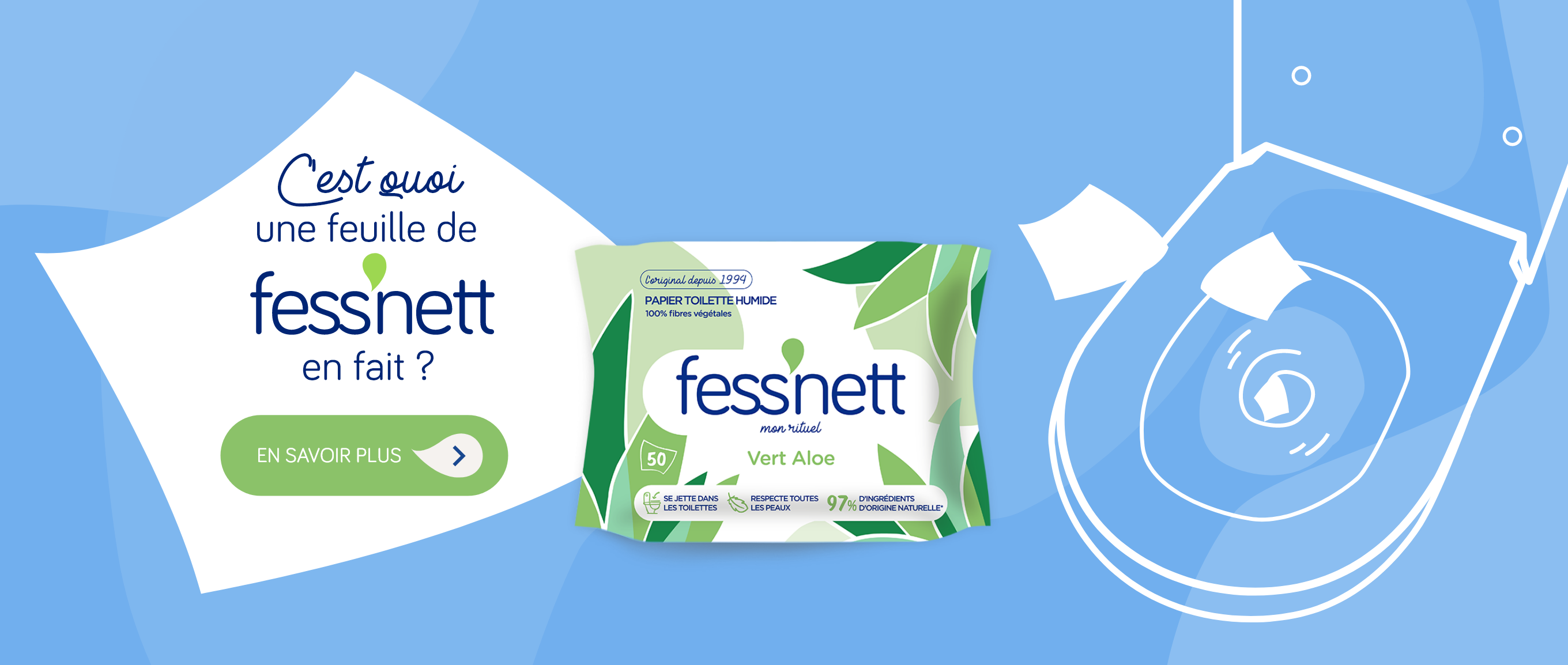 Fess'Nett Papier Toilette Humide Protection & Soin pour adulte 1 paquet de  70 lingettes XXL